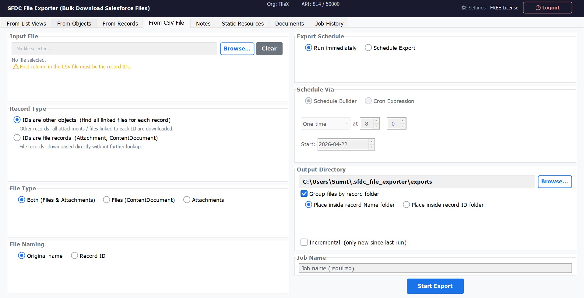 Export Salesforce files using a CSV of record IDs