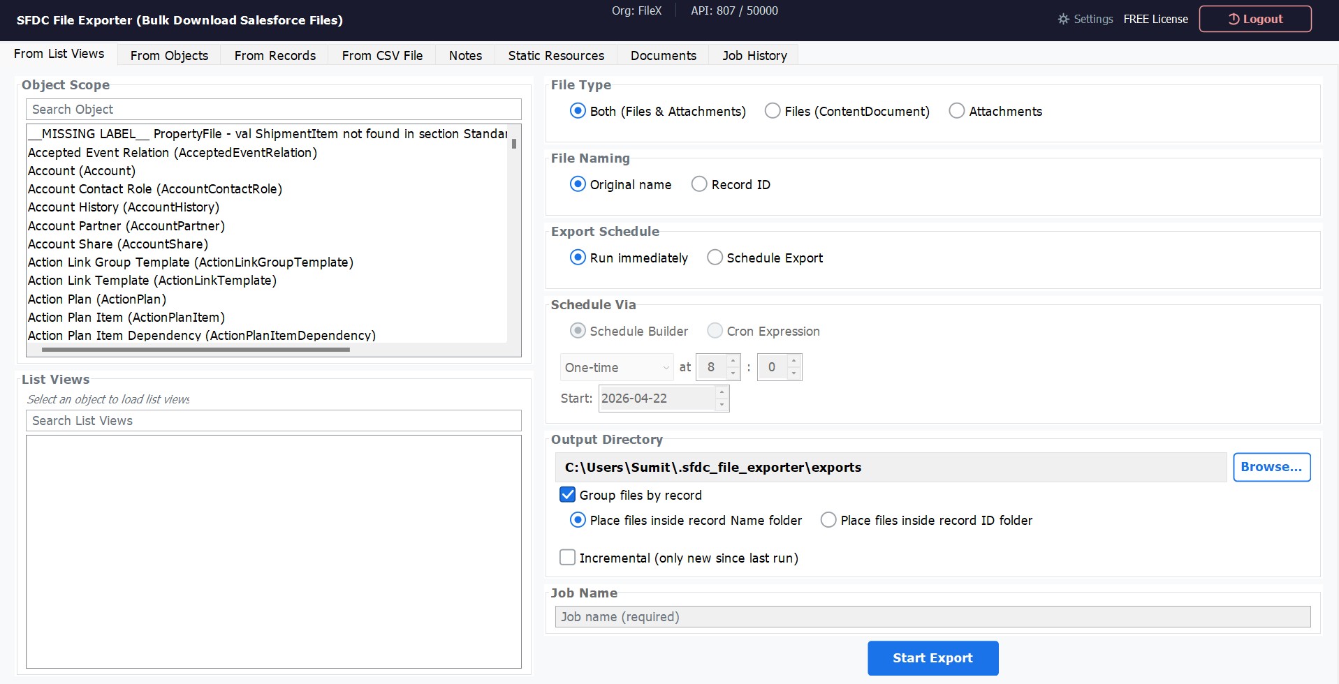 Export from Salesforce List Views