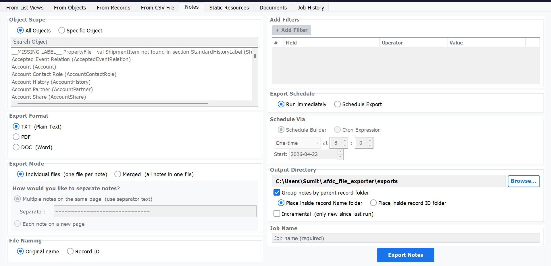 Export Salesforce Notes as TXT, PDF or DOC
