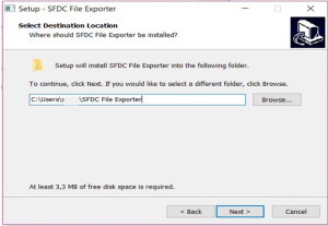 SFDC File Exporter installation directory selection